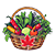 vector image of a basket filled with vegetables and a Canadian flag on the front of the basket