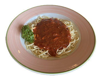 plate of spaghetti with homemade tomato sauce and parsley garnish